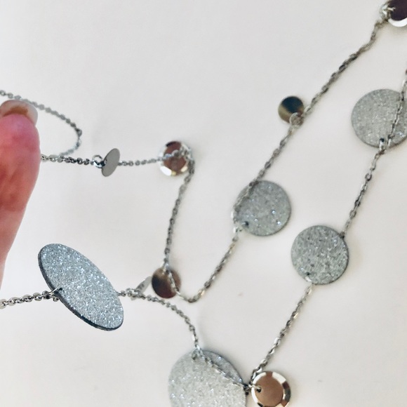 Long Silver Sparkling Disc Necklace - Picture 3 of 7